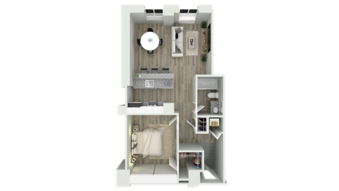Floor plan for 1 bed, 1 bath, 670 sqft